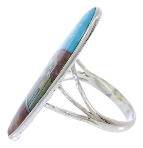 Multicolor Silver Native American Design Ring Size 5-1/4 UX36497